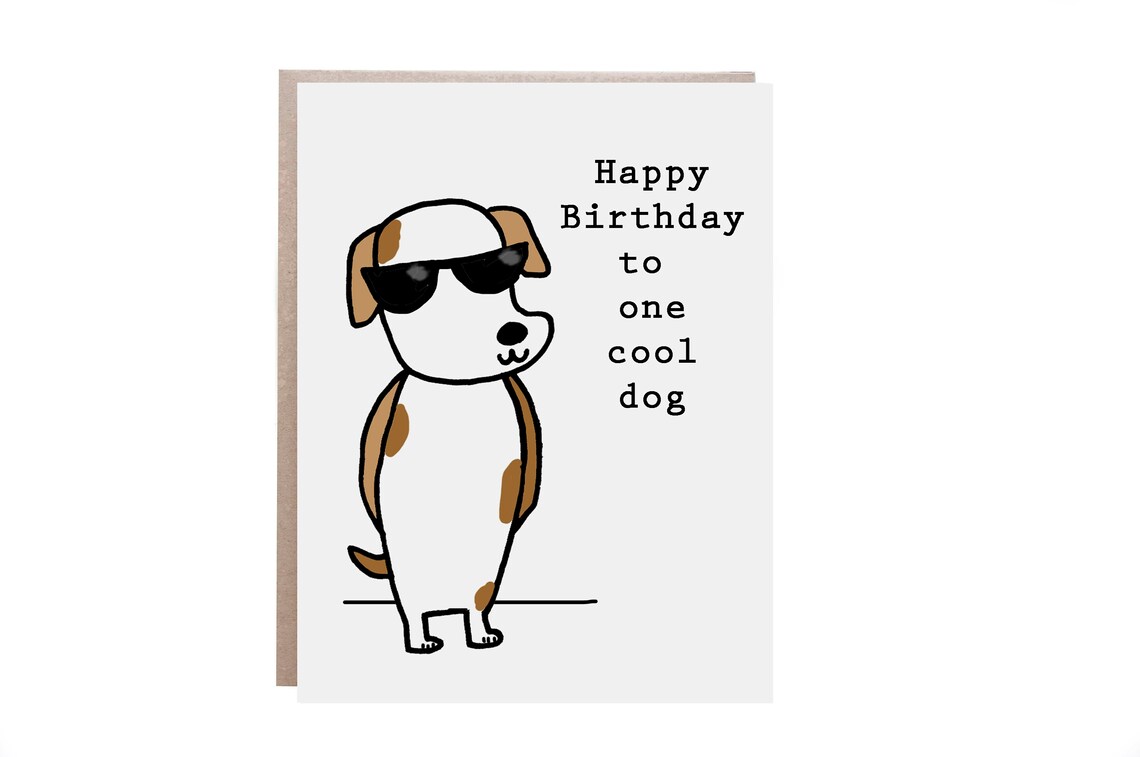 Happy Birthday to One Cool Dog Sunglasses Puppy Birthday Card Print