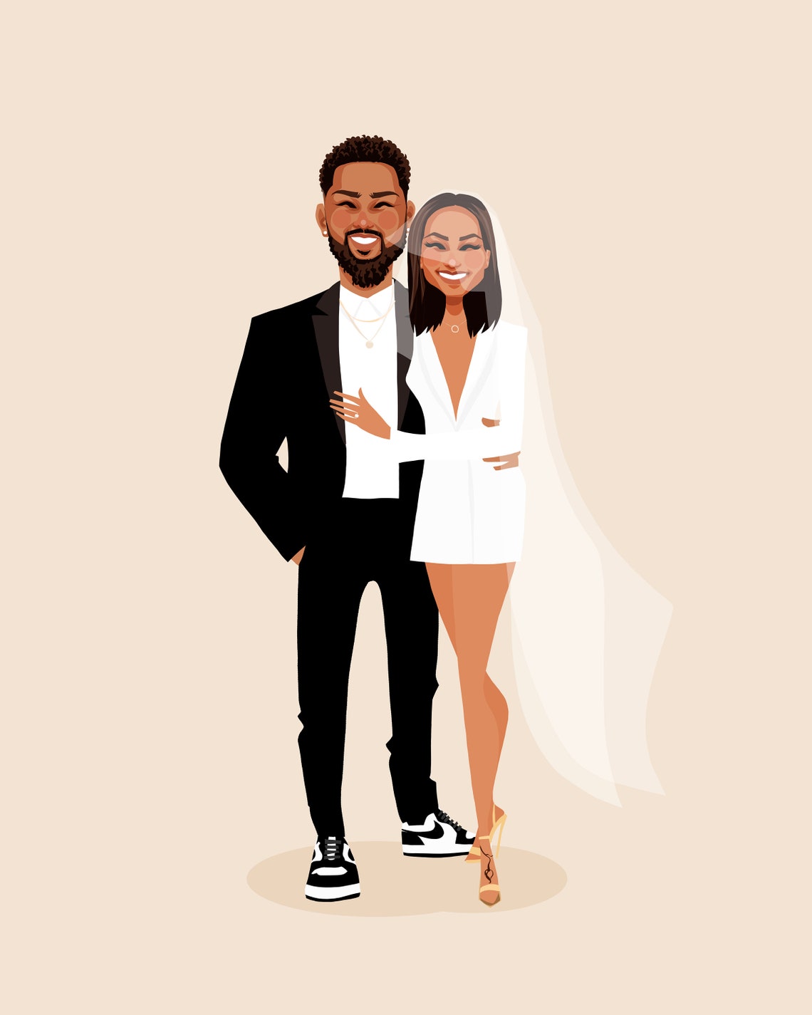 Custom Modern Wedding Portrait With Bride in Sneakers and Veil Poster - Image 6