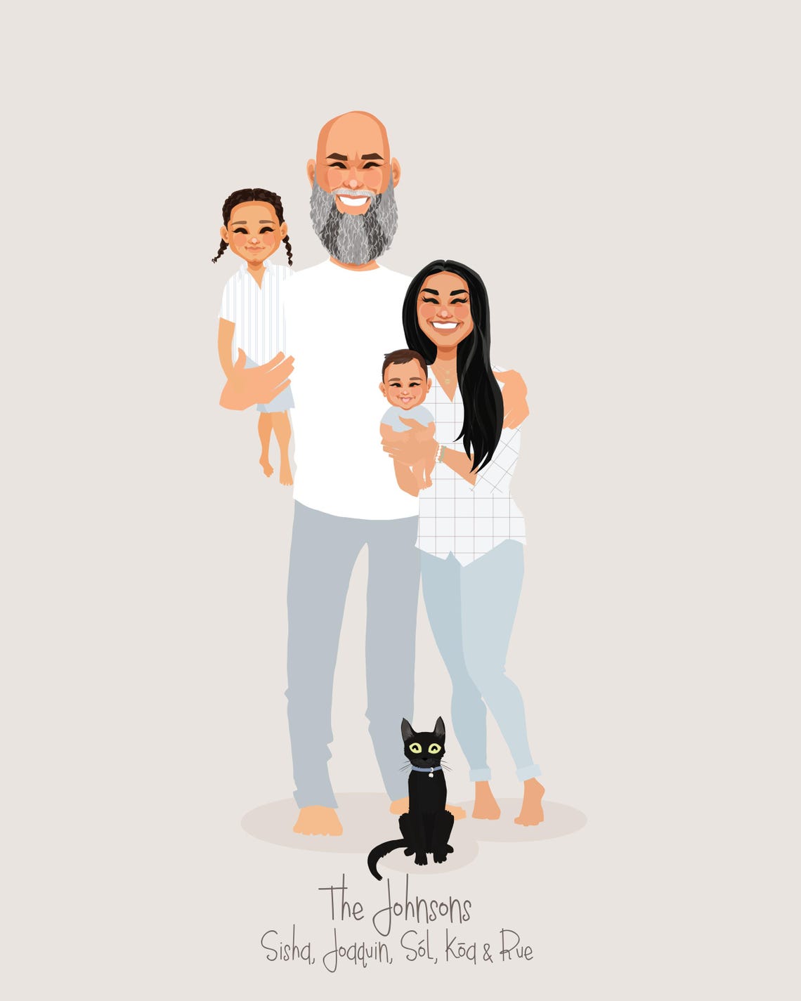 Custom Illustrated Family Portrait The Johnsons With Black Cat Poster - Image 6