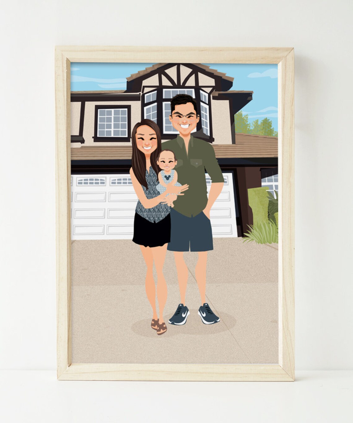 Custom Couple House Portrait with Pregnant Wife and Dog Poster - Image 3