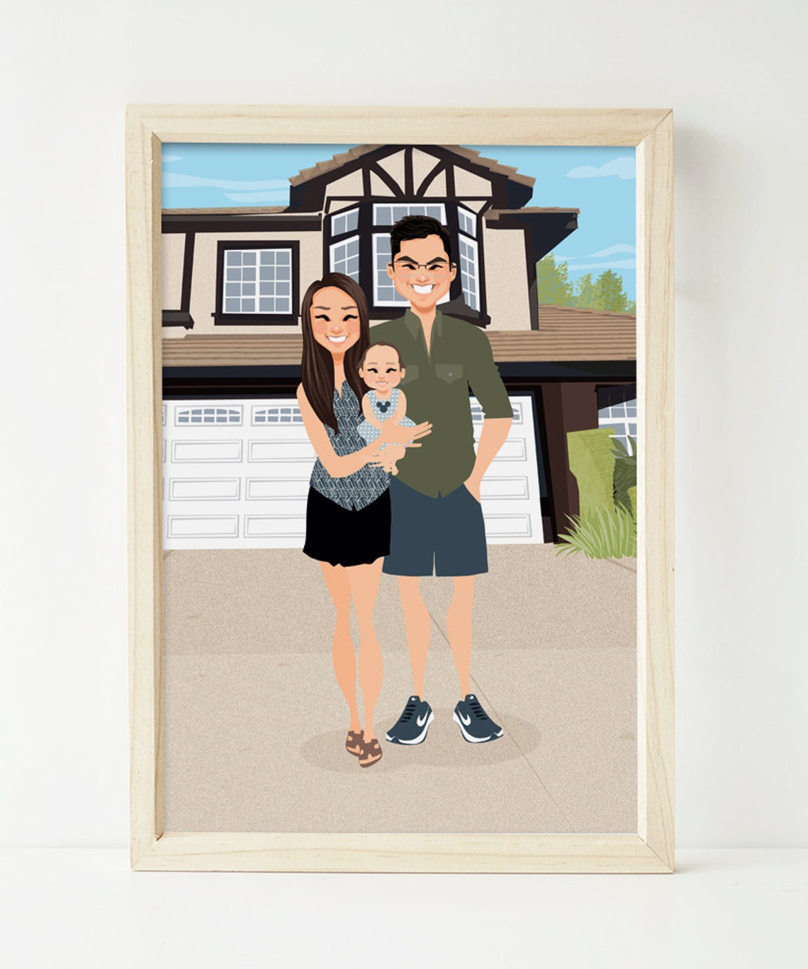 Custom Illustrated Family Portrait With House and Two Dogs Poster - Image 3