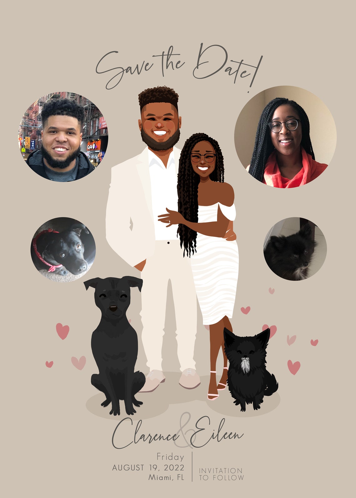 Custom Illustrated Save the Date Card With Smiling Couple Poster - Image 2
