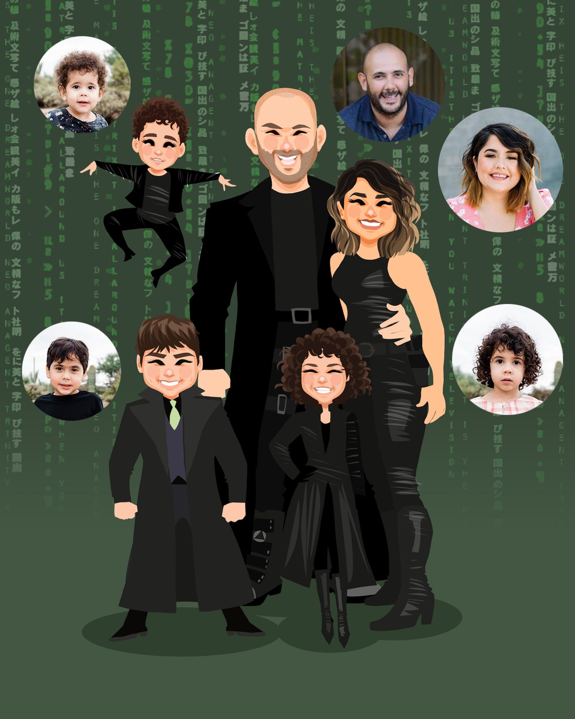 Custom Illustrated Family of Five Portrait With Three Children Poster - Image 3