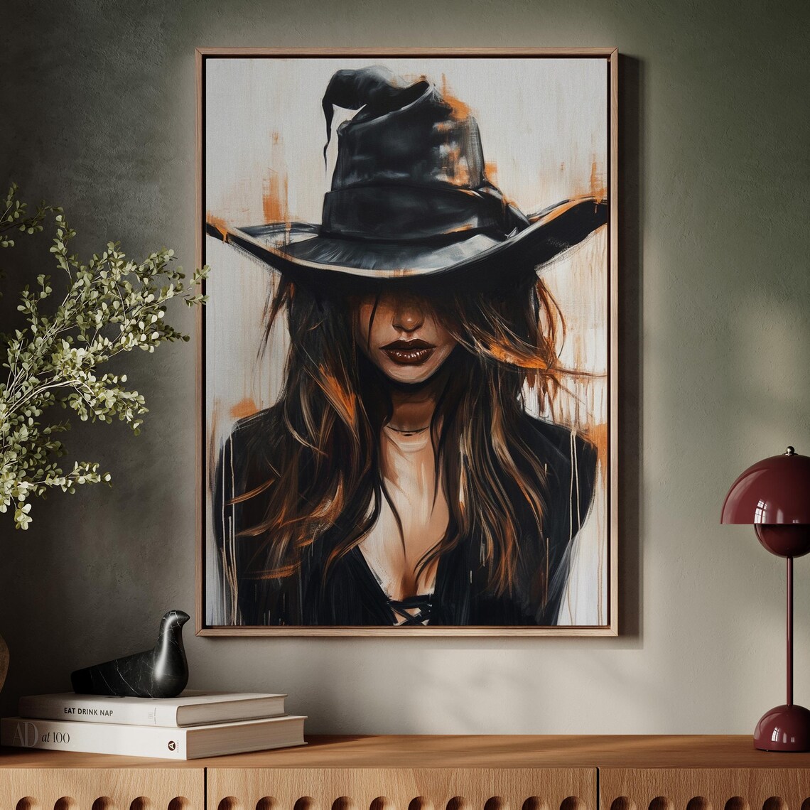Witch Hat Woman Portrait Gothic Fashion Oil Painting Halloween Poster