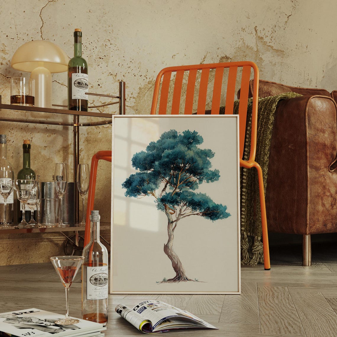 Blue Pine Tree Watercolor Single Tree Botanical Fine Art Print