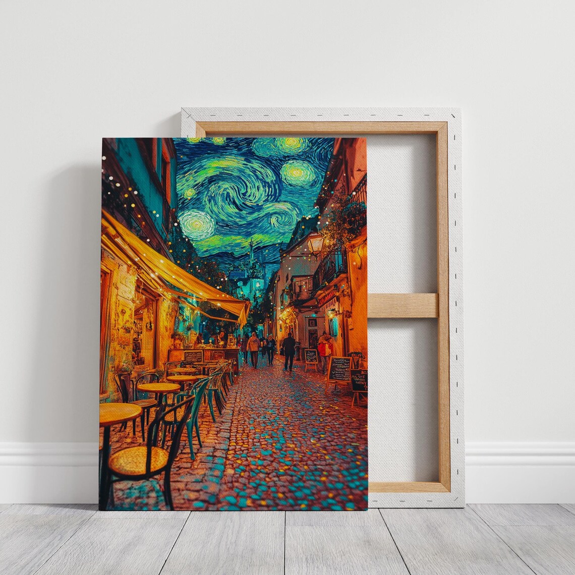 Starry Night Cafe Scene, Urban Street Art Print