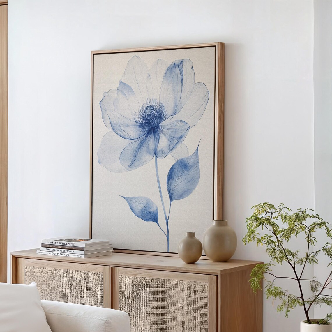 Blue Botanical Watercolor Flower Print, Minimalist