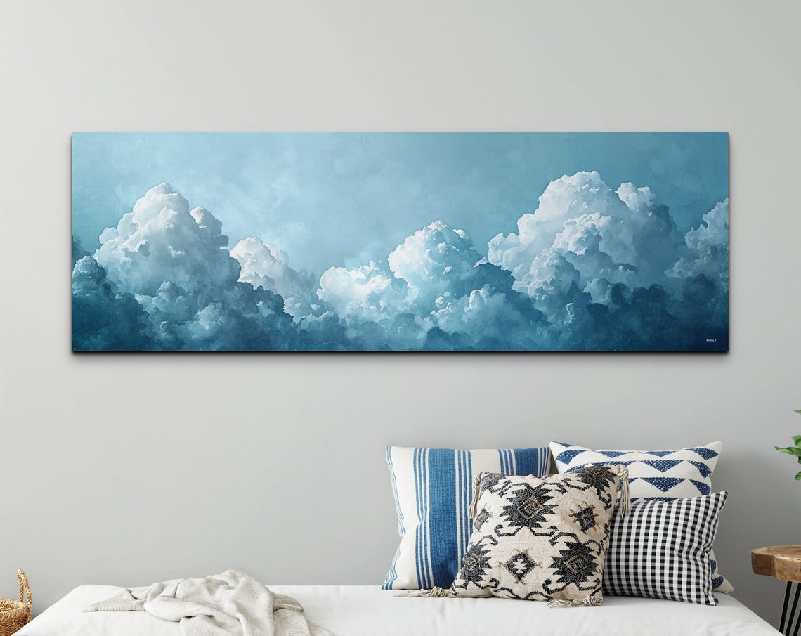 Panoramic Cloudy Blue Sky Cumulus Clouds Calm Landscape Wall Art