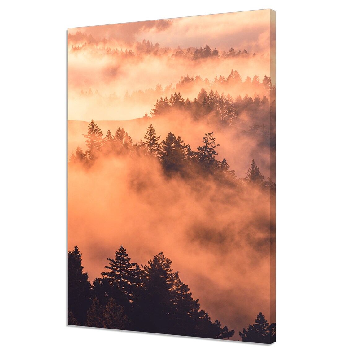 Foggy Red Orange Misty Mountains Trees Forest Modern Design Home Decor Print Wall Art Picture