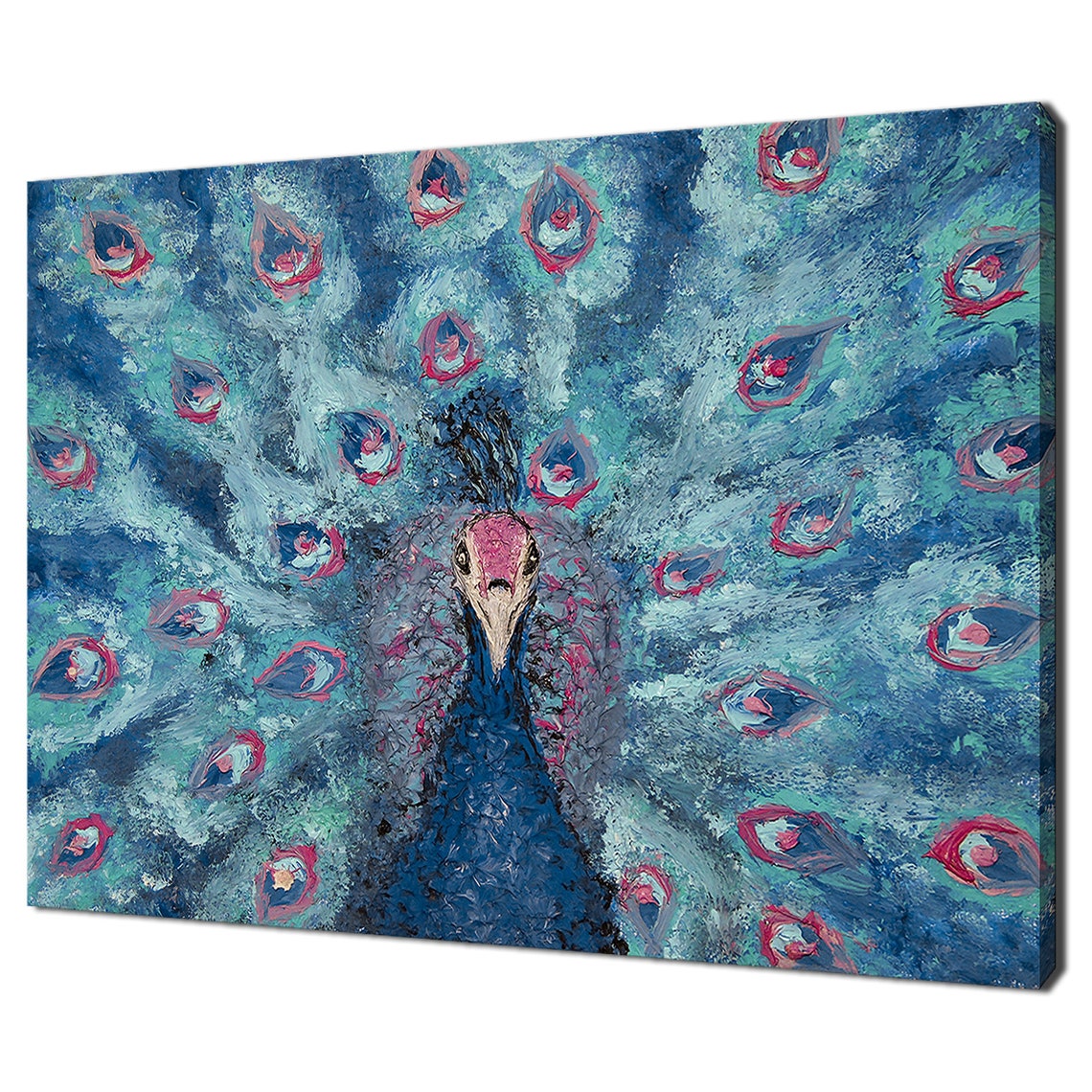 Colorful Peacock Bird Fan Tail Blue Pink Painting Wall Print