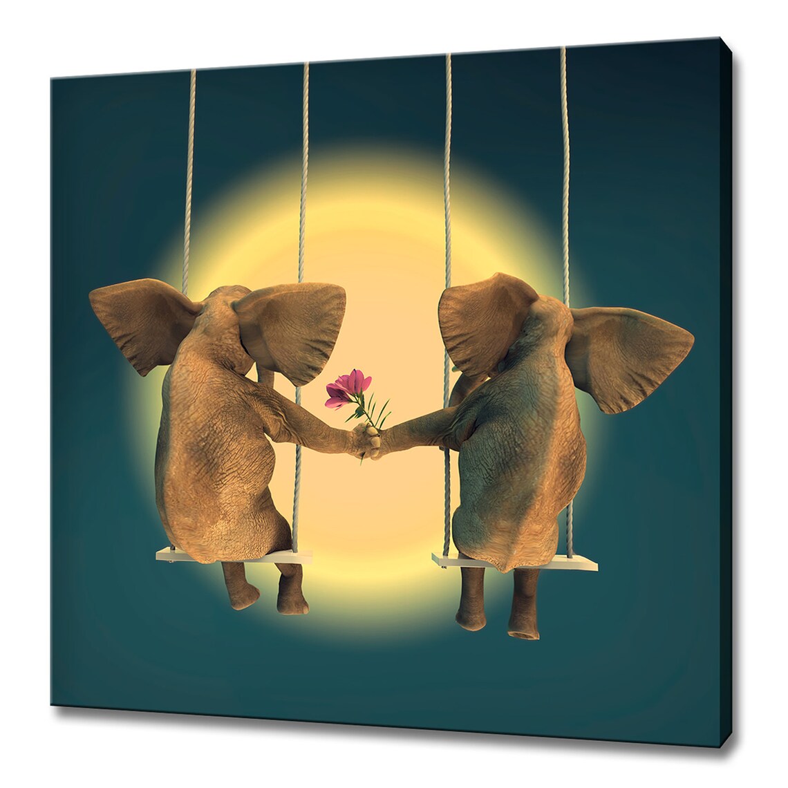 Elephants In Love On Moonlit Swings Romantic Animal Wall Art Poster