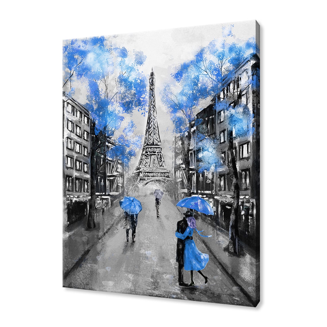 Paris Eiffel Tower Yellow Umbrellas Rainy Street Painting Art Poster - Image 3