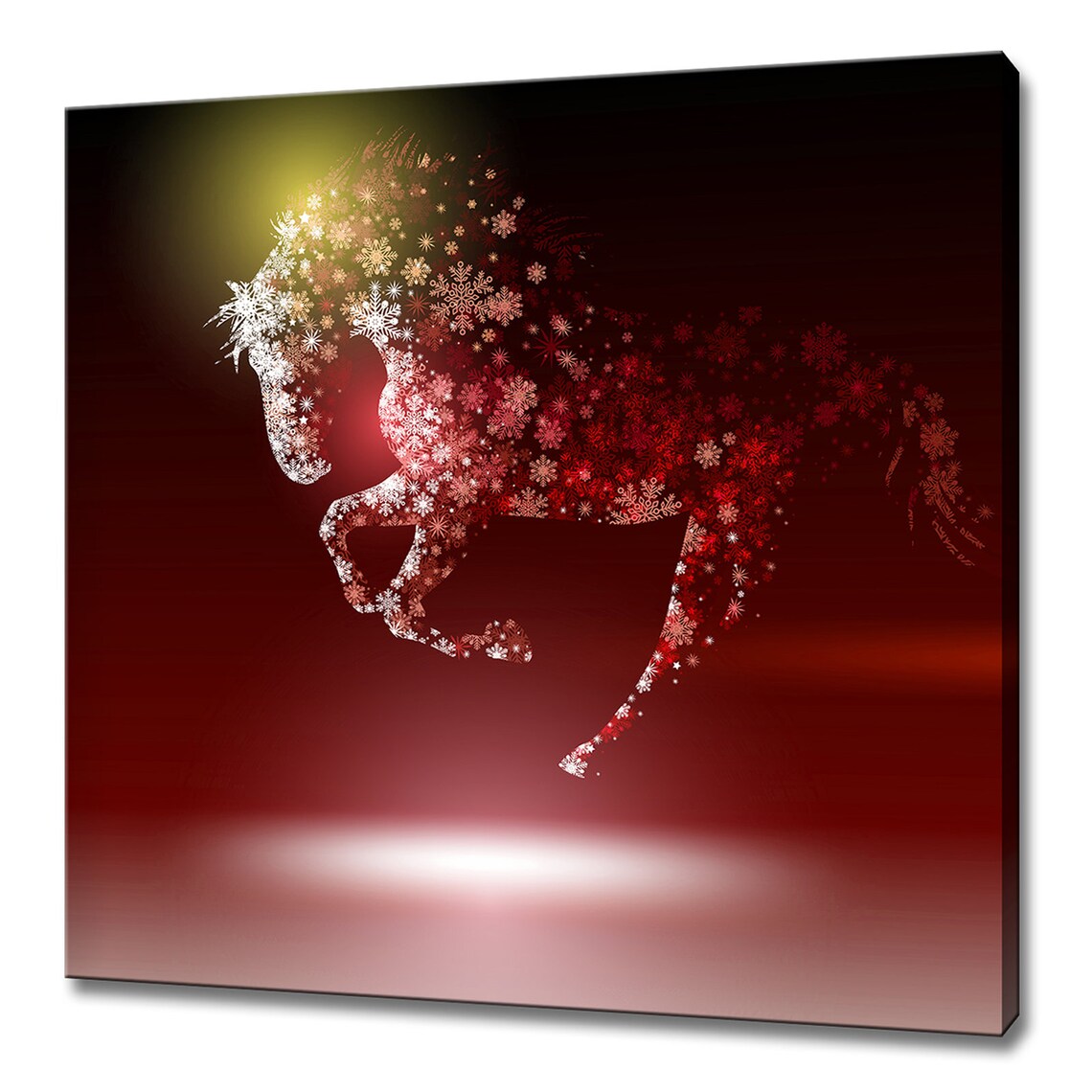 Red Gold Snowflake Horse Rearing Fiery Night Sky Modern Art Poster