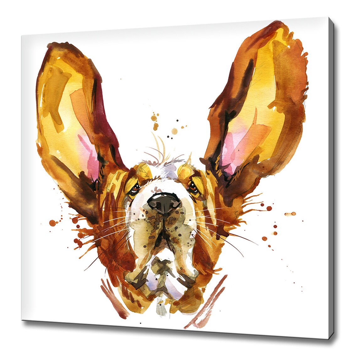 Basset Hound Dog Watercolor Portrait Long Ears Cute Puppy Wall Art