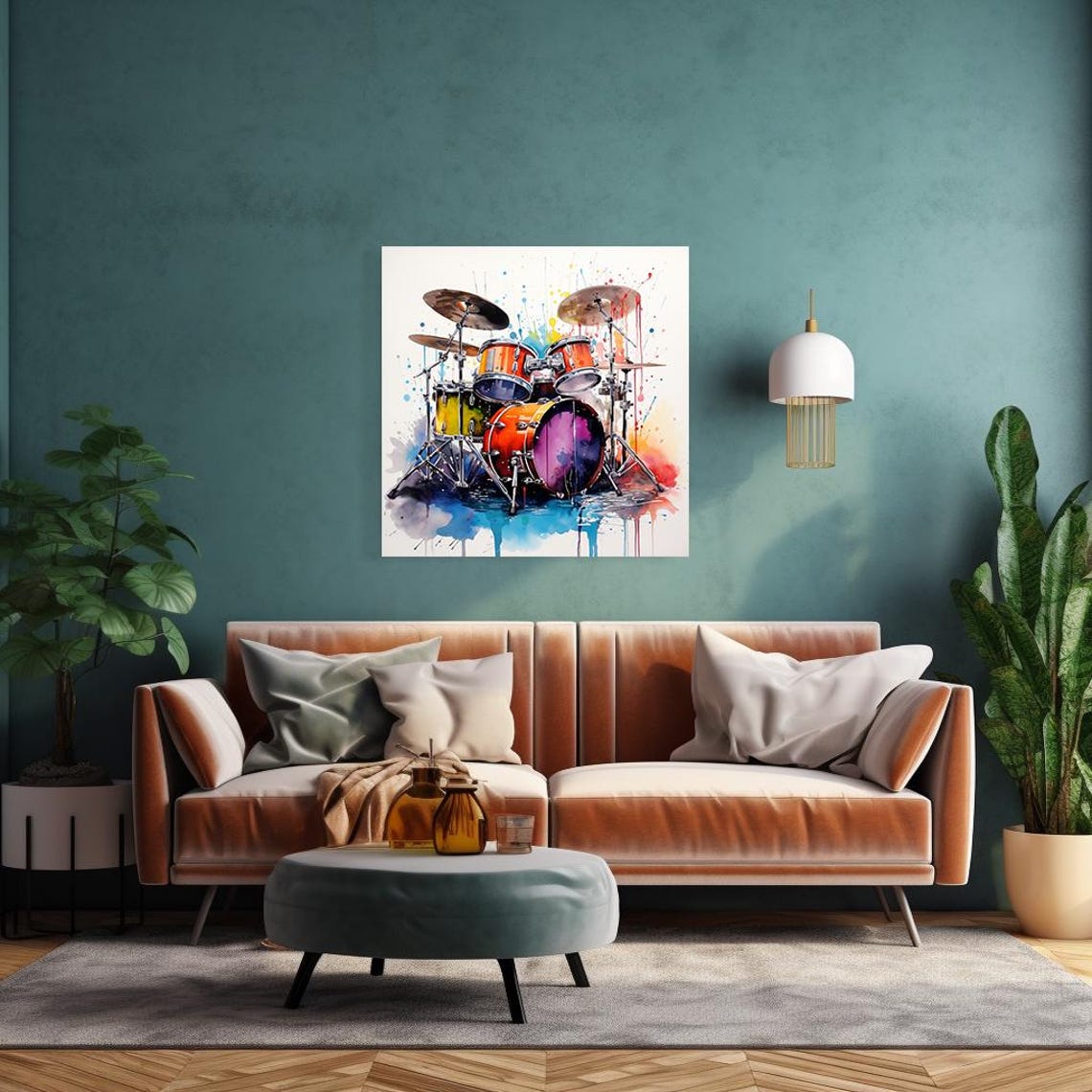 Purple Orange Drum Kit Watercolor Splash Drums Music Lover Art Poster - Image 4