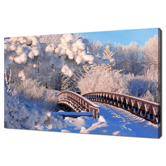 A Snowy Frosty Winter Walking Bridge Modern Design Home Decor Print Wall Art Picture Ready To Hang