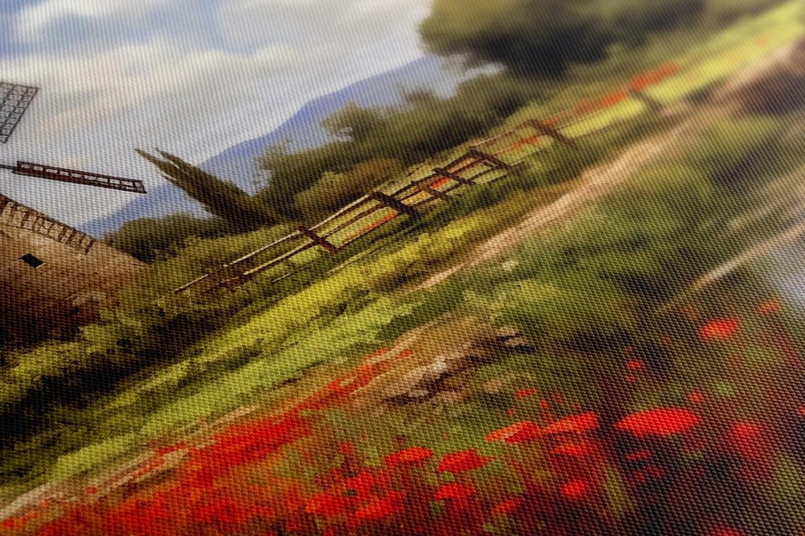 Red Poppies and Windmill, Vintage Farmhouse Art Print - Image 3