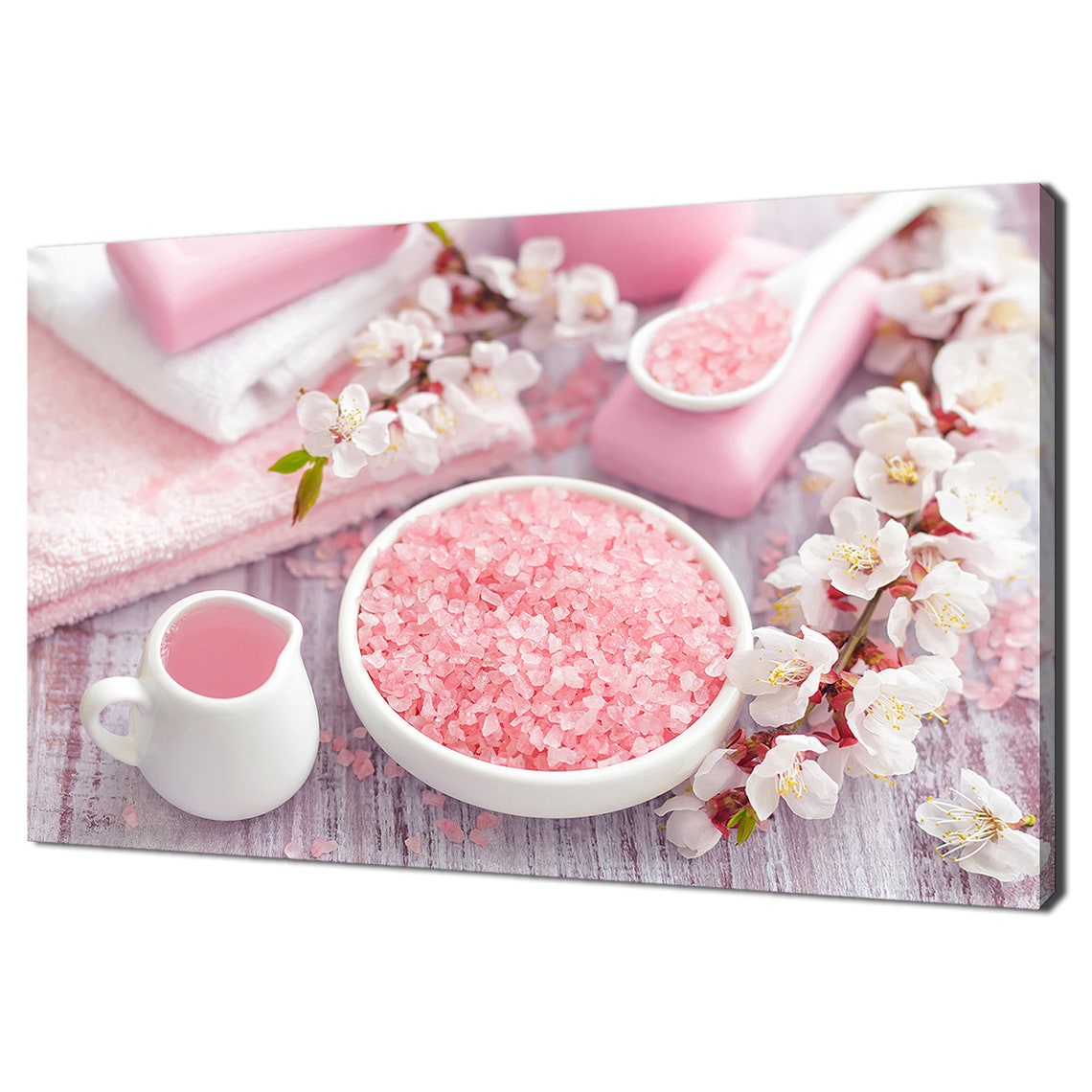 Pink Spa Still Life Bath Salts Towels Soap Blossom Relaxing Zen Poster
