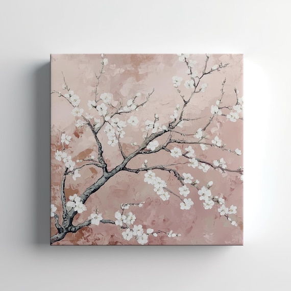 Blooming Almond Tree Vintage Neutral Muted Pink Painting Print Farmhouse Decor Art Nature Picture Wall Hanging Fine Art Print
