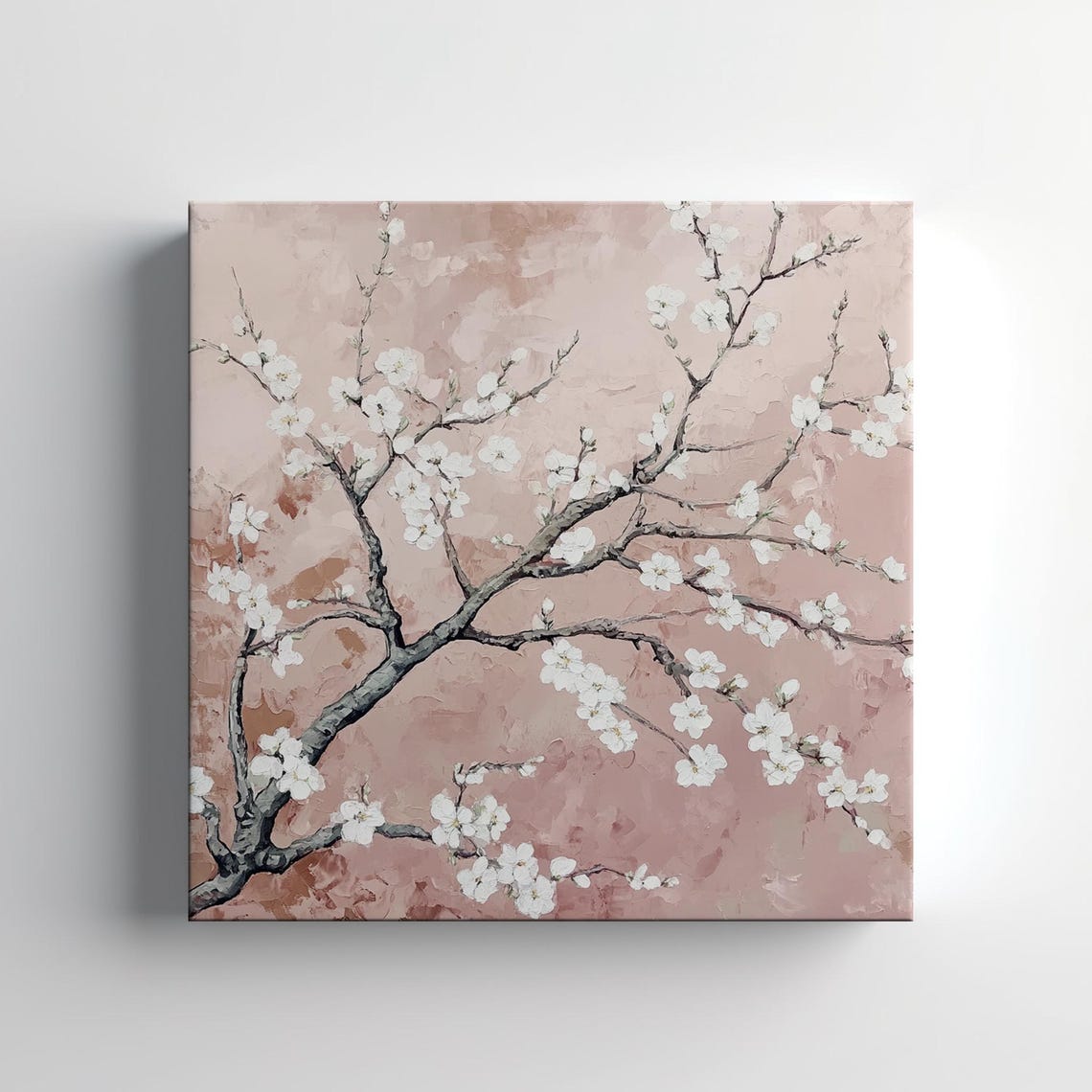 White Almond Blossom Branches Blush Pink Vintage Floral Wall Print