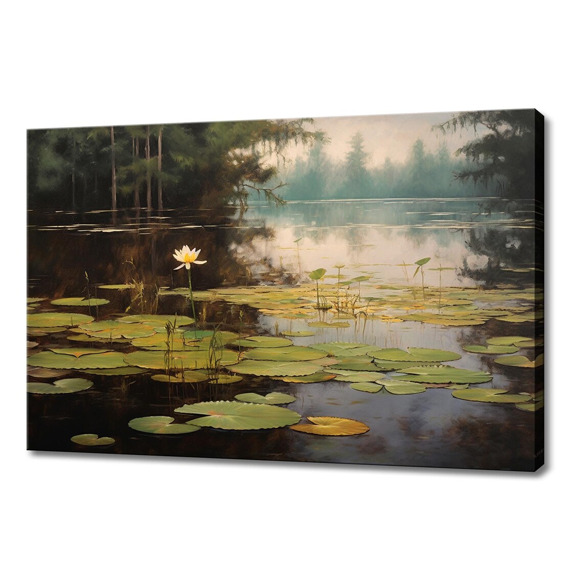 Water Lily Pond White Lotus Misty Morning Forest Lake Nature Poster