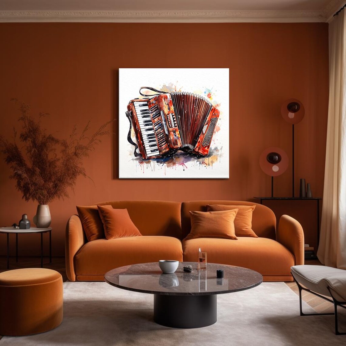 Red Piano Accordion Watercolor Paint Splash Music Instrument Poster - Image 4