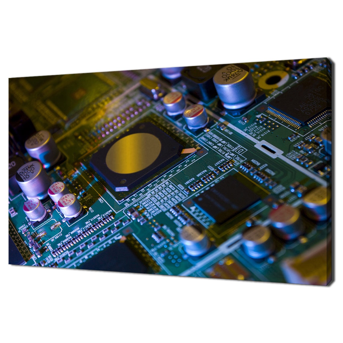 Electronic Circuit Board Macro Green PCB Chips Tech Art Poster