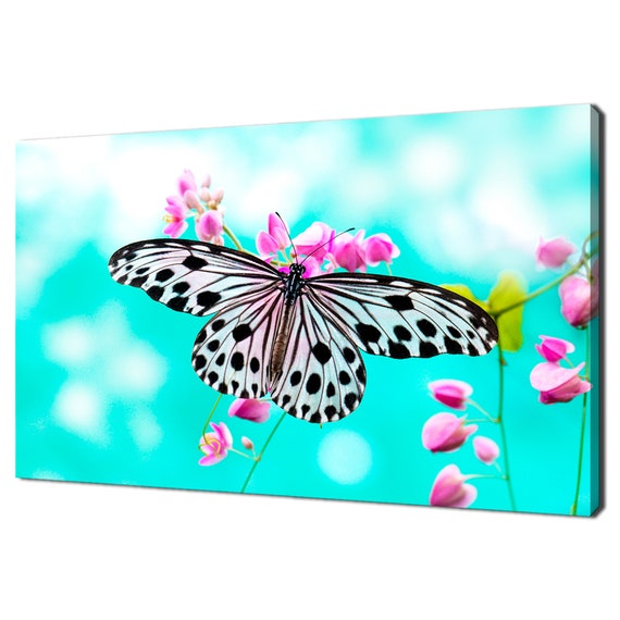 Beautiful Rice Paper Butterfly On Pink Flower Modern Design Home Decor Print Wall Art Ready To Hang