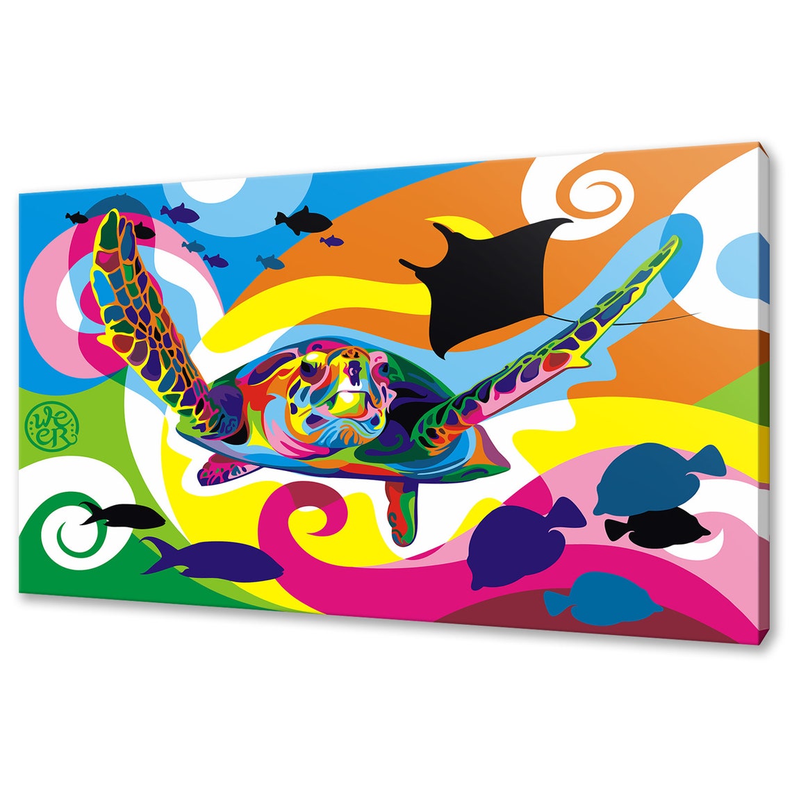 Rainbow Sea Turtle Swimming Colorful Ocean Pop Art Marine Poster