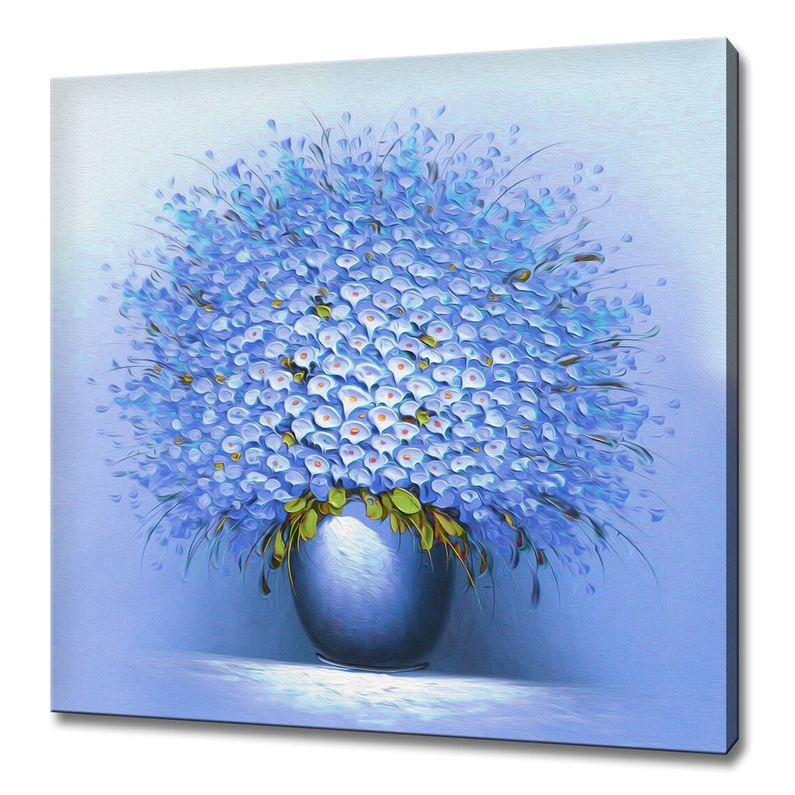 Blue Flowers in Vase, Modern Oil-Painting Art Print