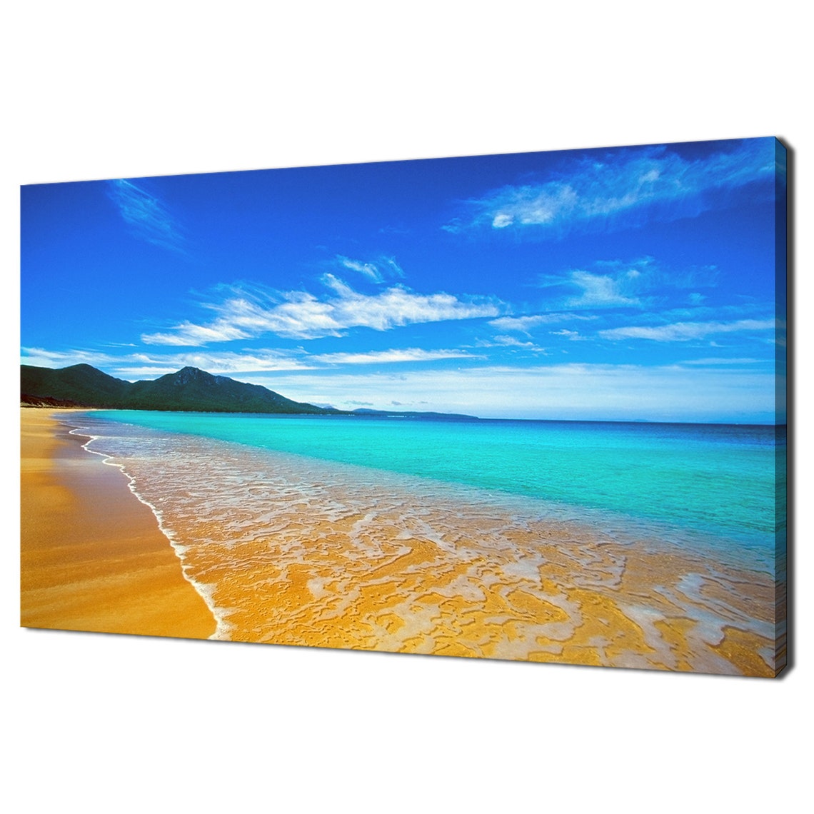 Paradise Tropical Beach Turquoise Waves Golden Sand Blue Sky Poster