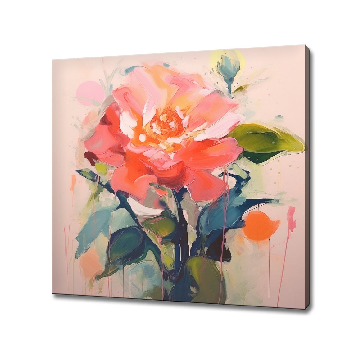 Coral Red Rose Painting Abstract Floral Bold Modern Style Poster