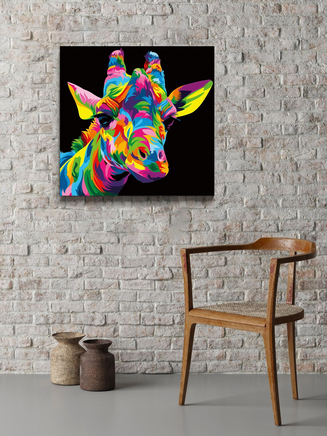 Colorful Pop Art Giraffe Portrait On Black Background Modern Wall Poster - Image 2