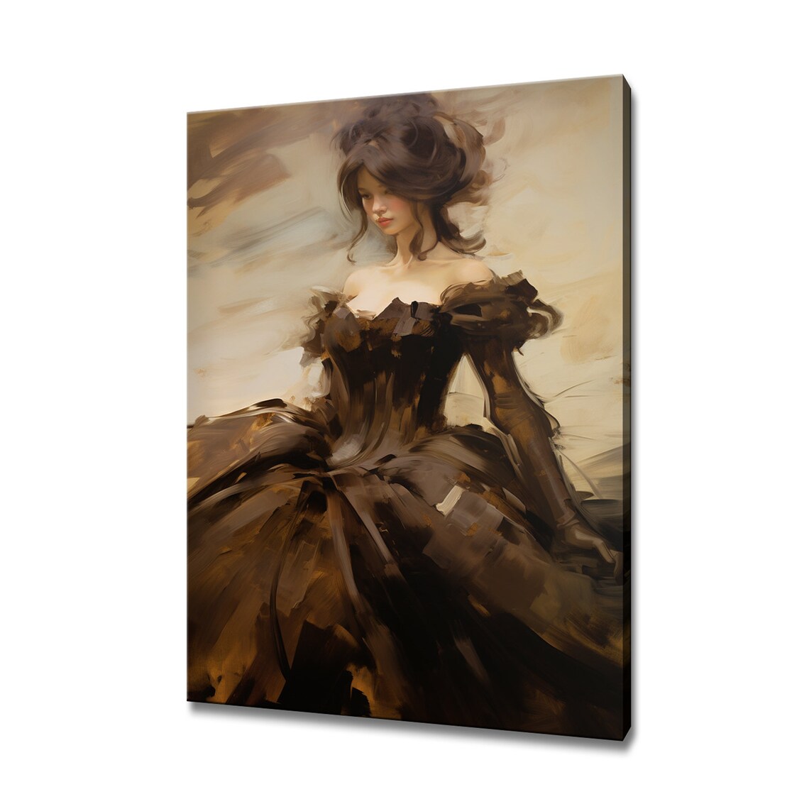 Elegant Lady in Warm Brown Victorian Gown Sepia Romantic Art Poster