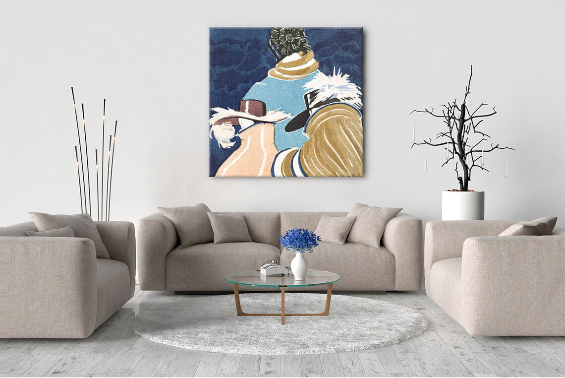 Vintage Art Deco Fashion Women Feathered Hats Illustration Poster - Image 2