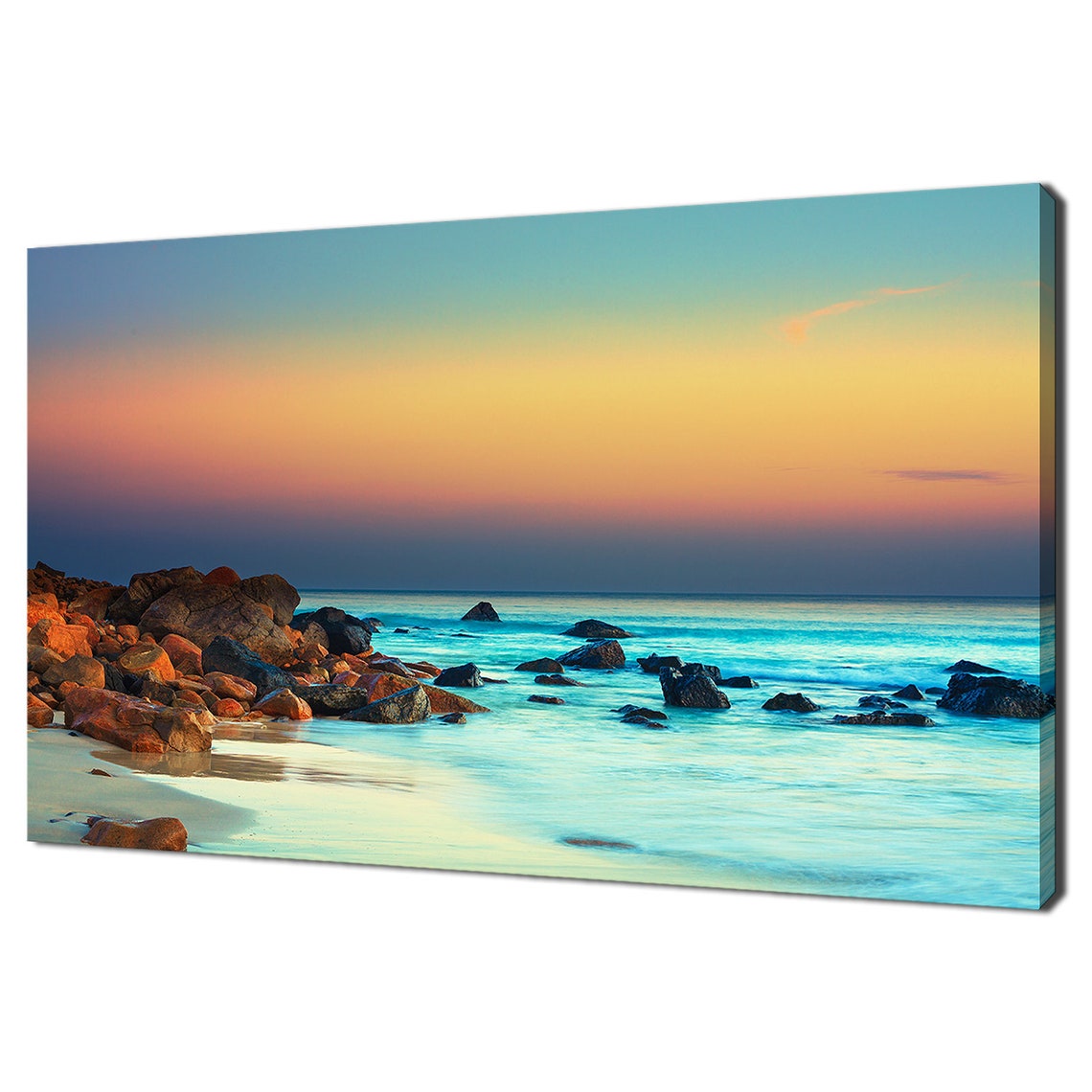 Rocky Beach Sunset Pastel Sky Coastal Seascape Travel Poster