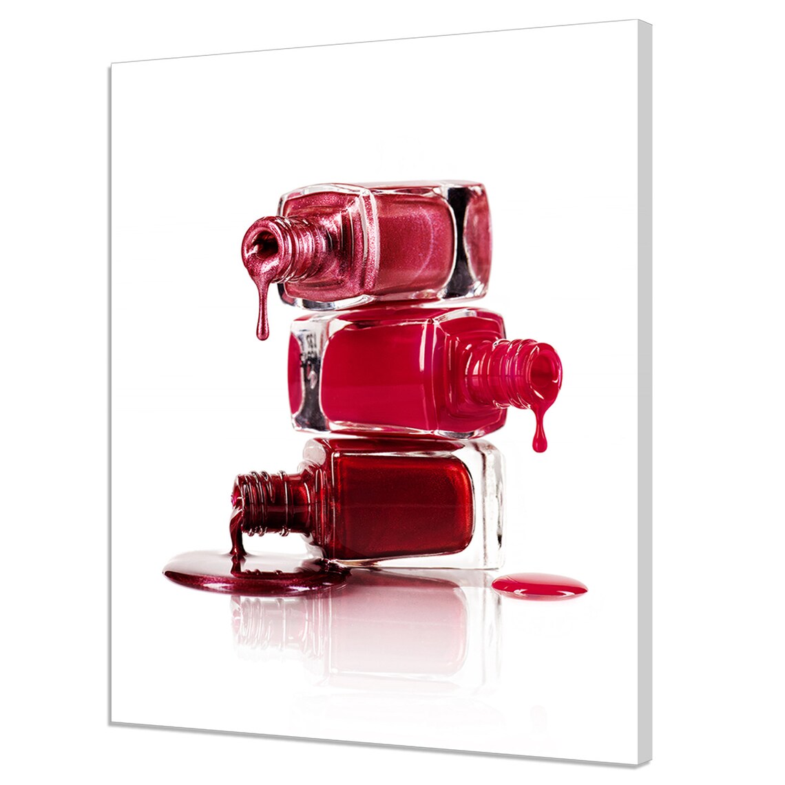 Red Nail Polish Bottles Spilled Stacked Fashion Beauty Wall Art Print