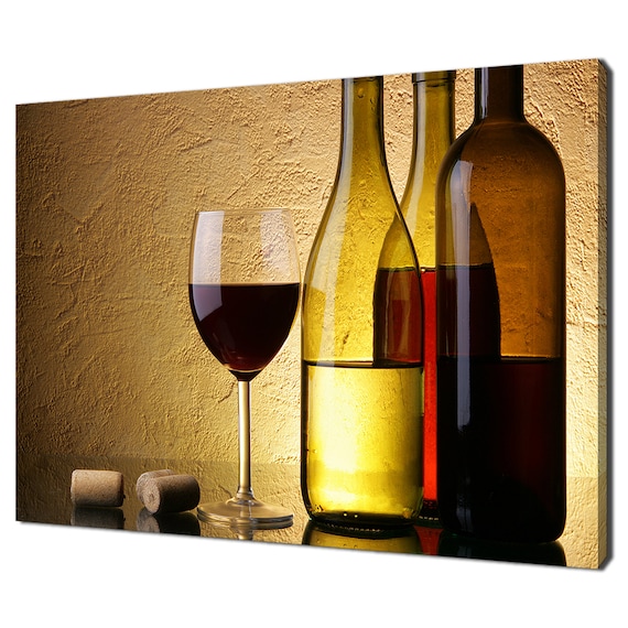 Wine Bottles And Red Wine Glass Corks Golden Wall Still Life Art Print