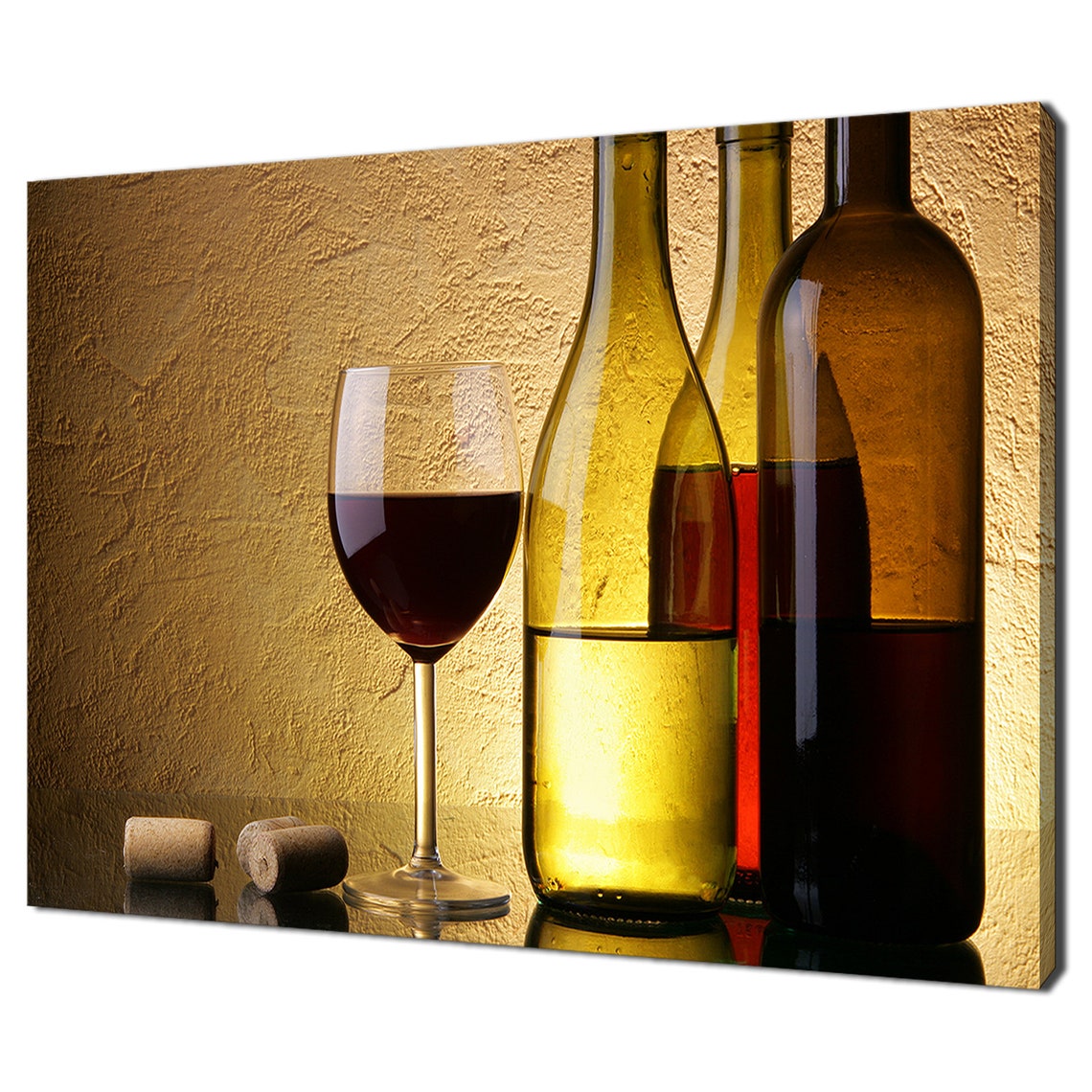 Wine Bottles And Red Wine Glass Corks Golden Wall Still Life Art Print