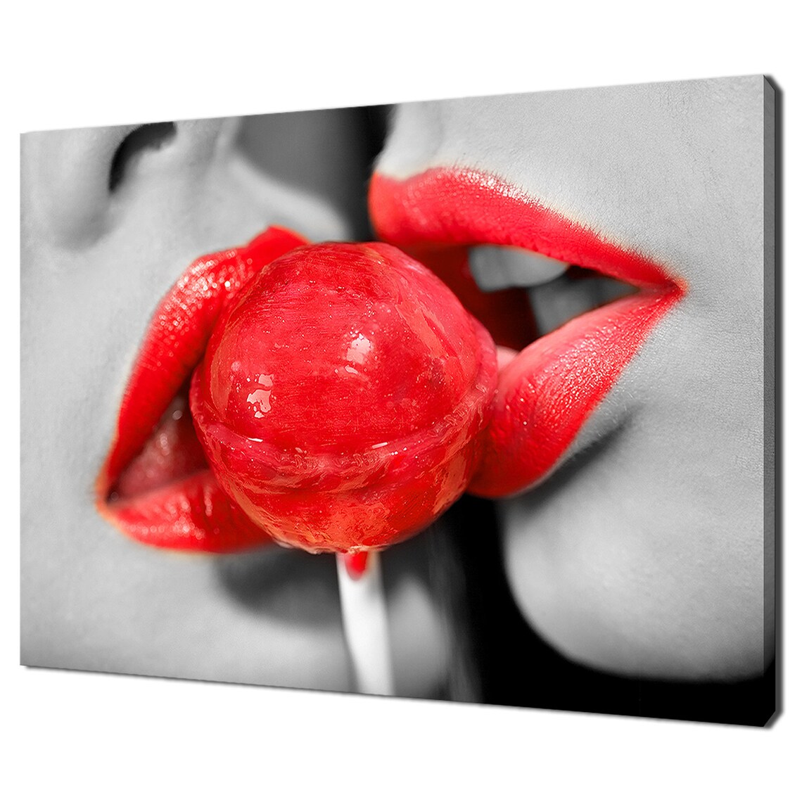Red Lips Red Lollipop Selective Colour Black And White Photography Art Print