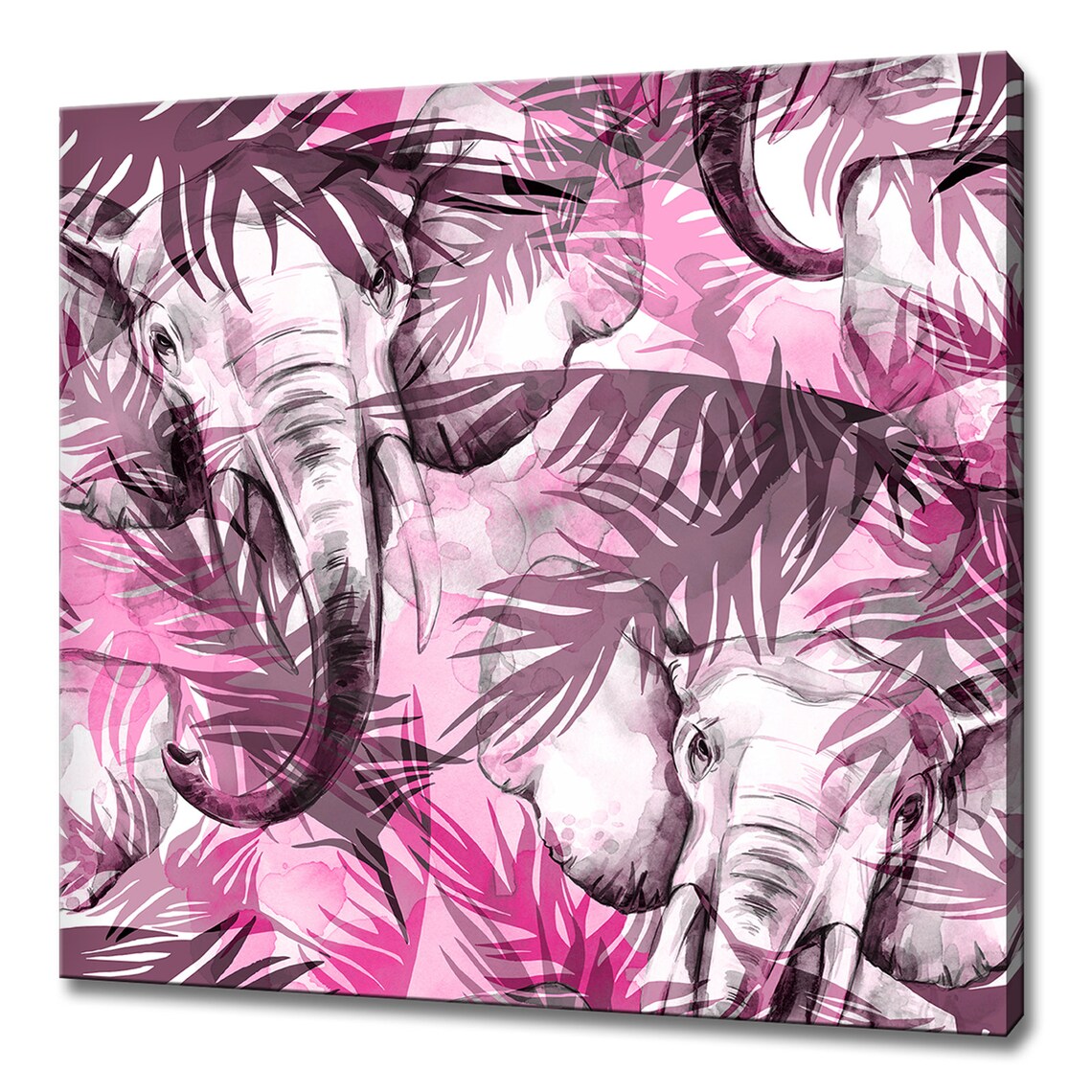 Purple Watercolor Elephants with Tropical Leaves Jungle Art Wall Poster - Image 2