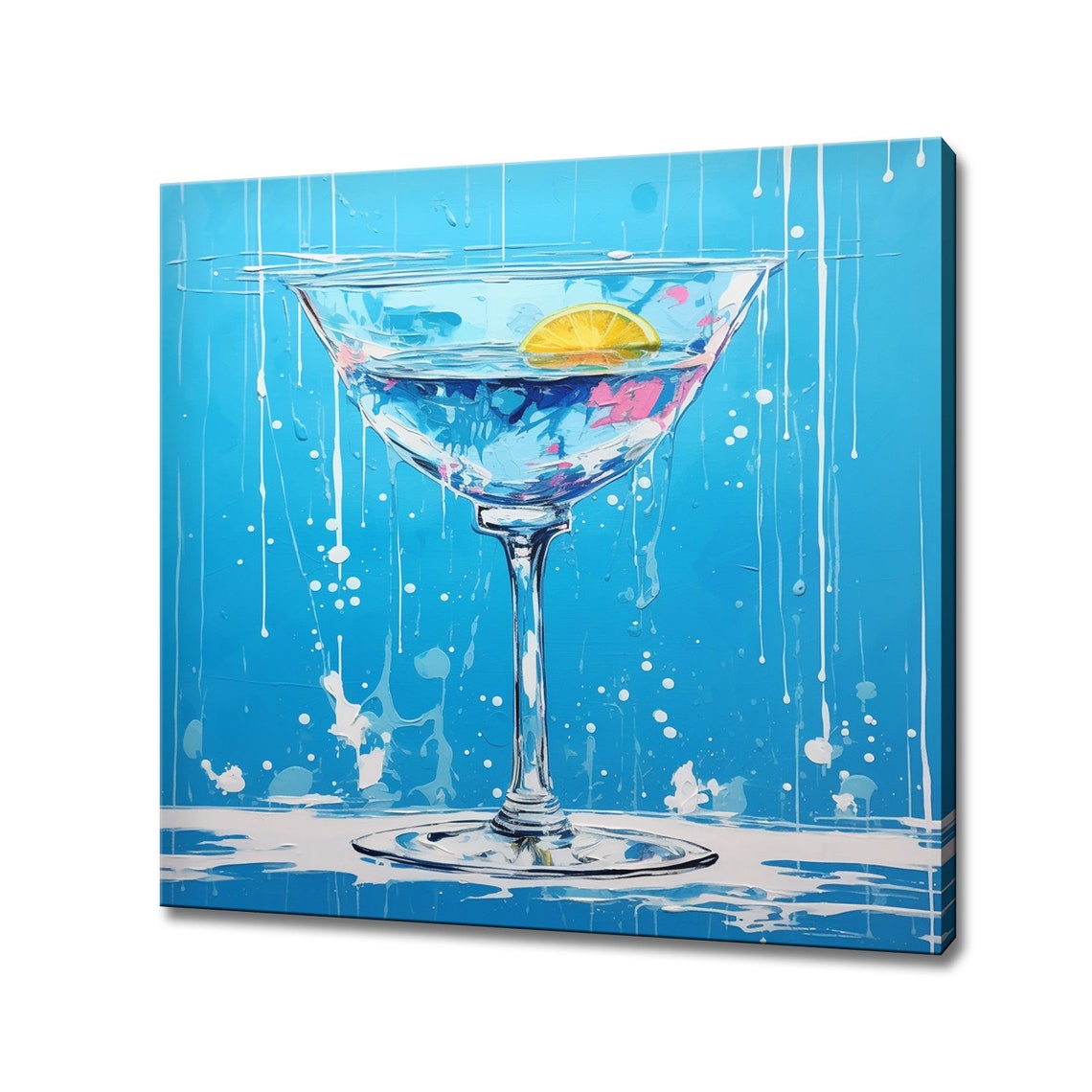 Clear Citrus Cocktail Martini Glass Blue White Splash Art Poster