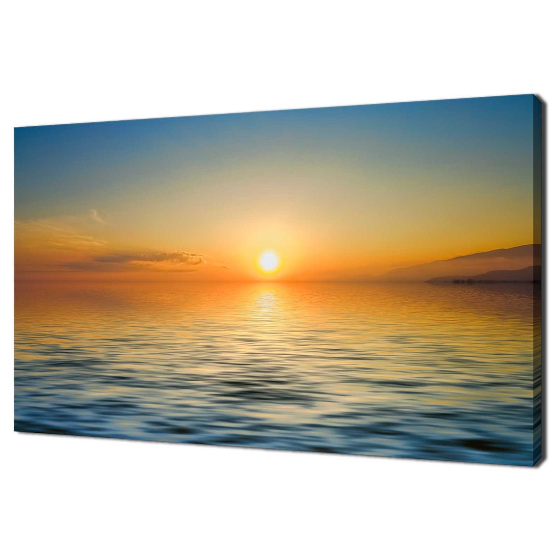 Golden Calm Ocean Sunset Orange Sky Over Blue Water Travel Poster