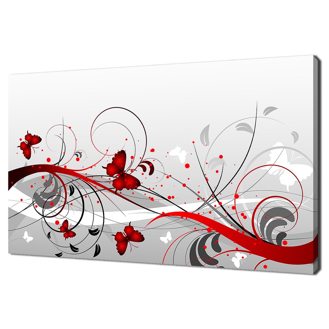 Floral Abstract Butterflies, Red Grey Modern Art Print