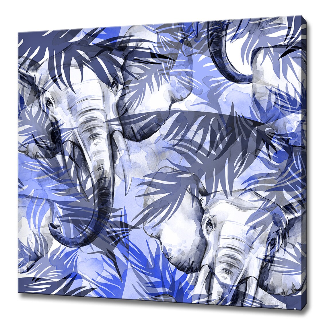 Purple Watercolor Elephants with Tropical Leaves Jungle Art Wall Poster - Image 3