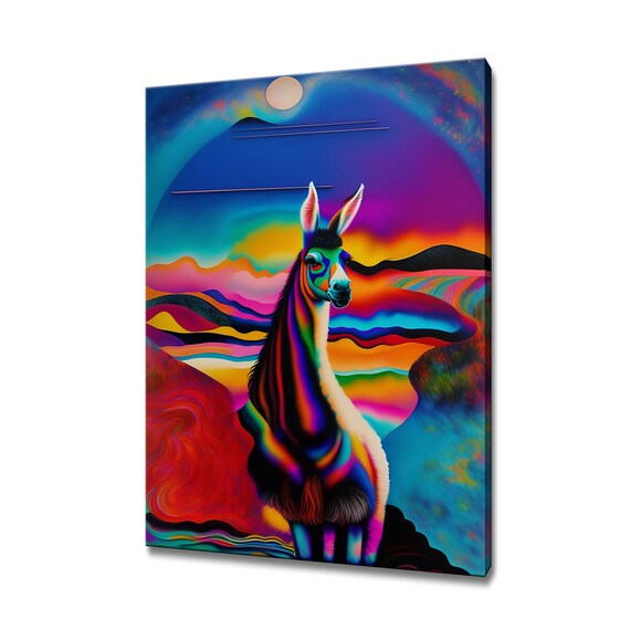 Psychedelic Rainbow Llama Night Sky Desert Moon Colorful Animal Poster