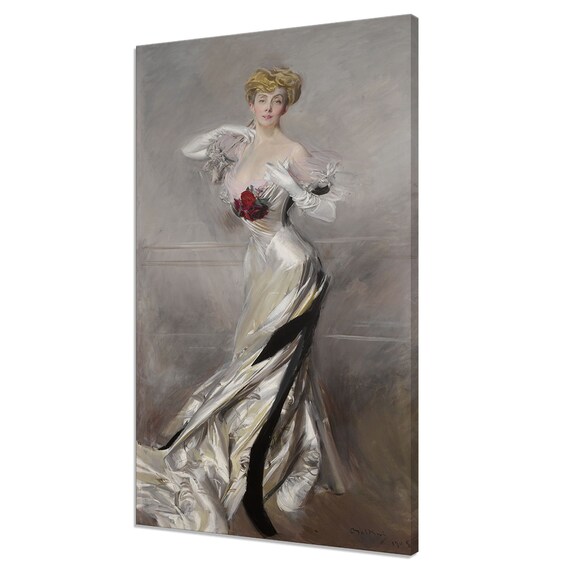 Giovanni Boldini 1905 White Silk Dress Rose Elegant Lady Portrait Poster