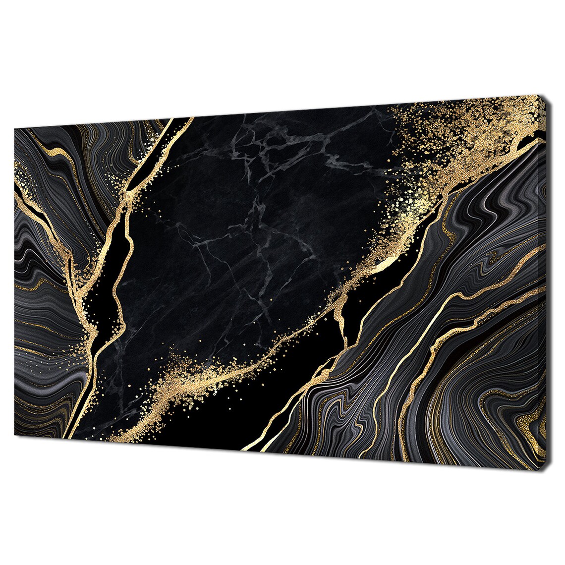 Abstract Black Marble With Gold Veins, Modern Art Print