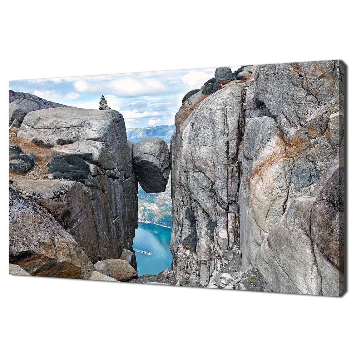 Kjeragbolten Hanging Stone Norway Fjord Cliffs Landmark Travel Poster