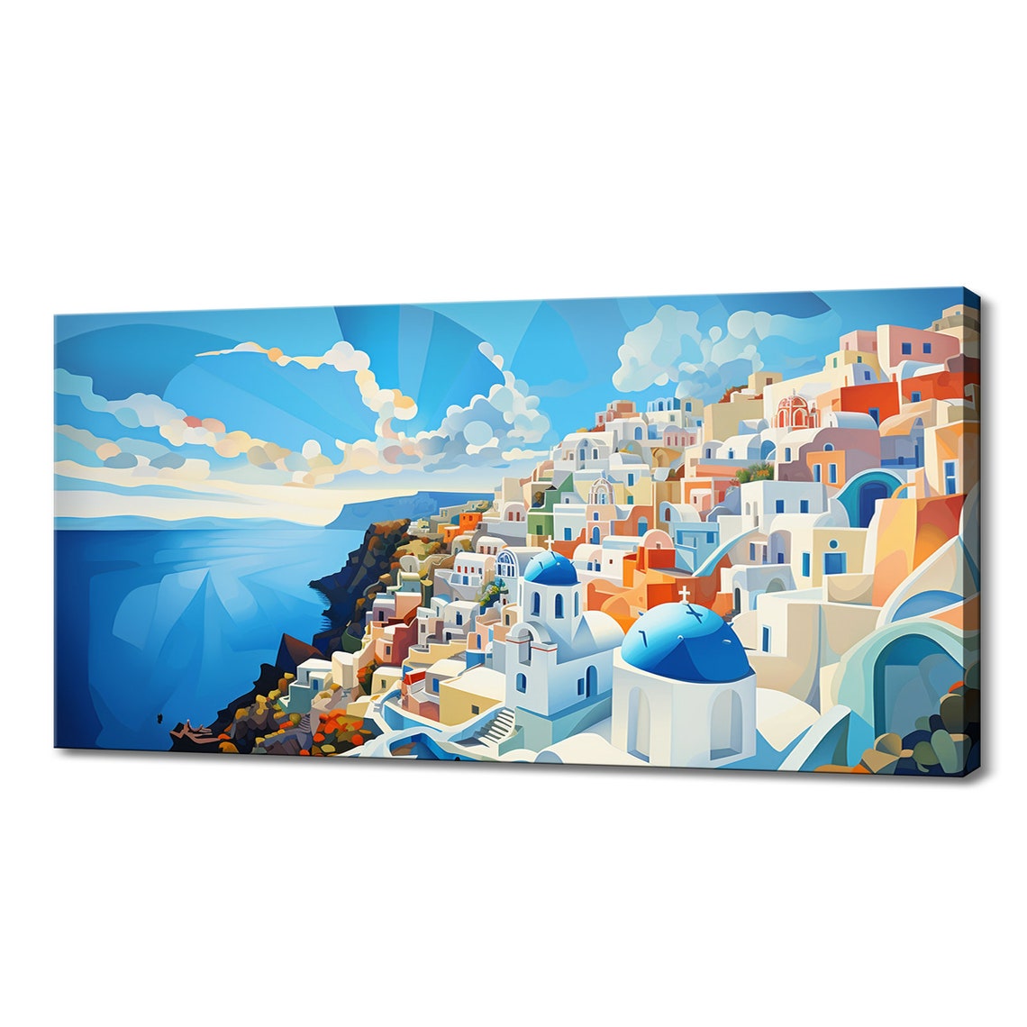 Santorini Greece Oia Blue Domes Sunset Caldera View Travel Poster
